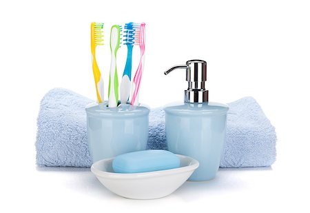 simsearch:400-04789848,k - Toothbrushes, soap and towel. Isolated on white background Stock Photo - Budget Royalty-Free & Subscription, Code: 400-06922252
