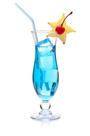 simsearch:400-06914551,k - Blue tropical cocktail with carambola and maraschino. Isolated on white Stock Photo - Budget Royalty-Free & Subscription, Code: 400-06922352