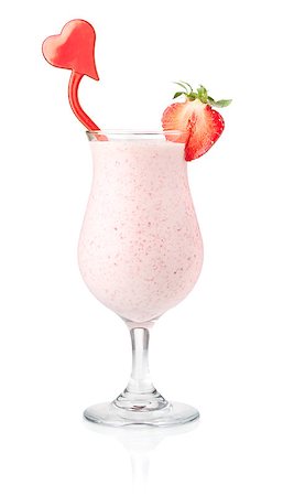 simsearch:400-06914551,k - Strawberry milk cocktail with heart decoration. Isolated on white background Stock Photo - Budget Royalty-Free & Subscription, Code: 400-06922366