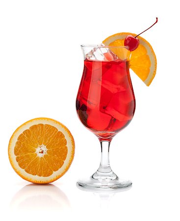 simsearch:400-06914721,k - Red tropical cocktail with orange and maraschino. Isolated on white Foto de stock - Super Valor sin royalties y Suscripción, Código: 400-06922413