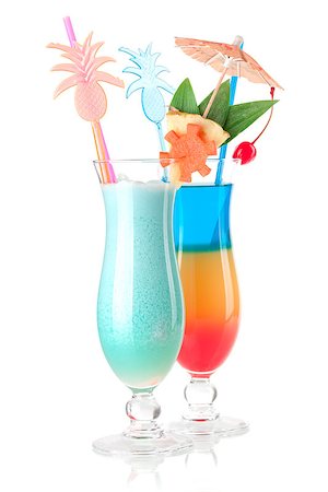 simsearch:400-06915457,k - Cocktail collection - Two tropical cocktails with decoration. Isolated on white background Photographie de stock - Aubaine LD & Abonnement, Code: 400-06922425