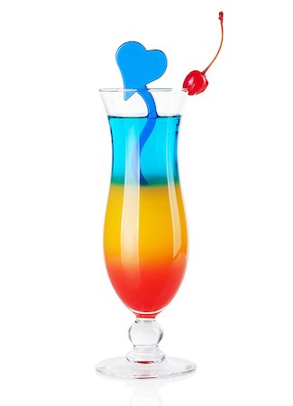 simsearch:400-06915457,k - Cocktail collection - Three layered tropical cocktail with blue heart decoration. Isolated on white background Photographie de stock - Aubaine LD & Abonnement, Code: 400-06922426
