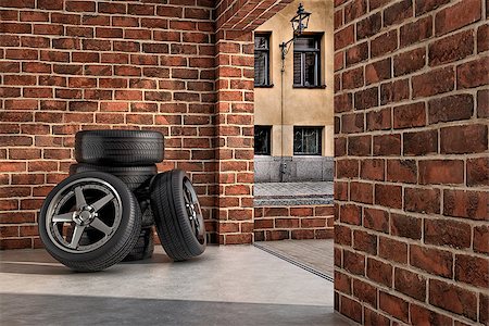 pile tires - Several tires inside a garage Stock Photo - Budget Royalty-Free & Subscription, Code: 400-06922456