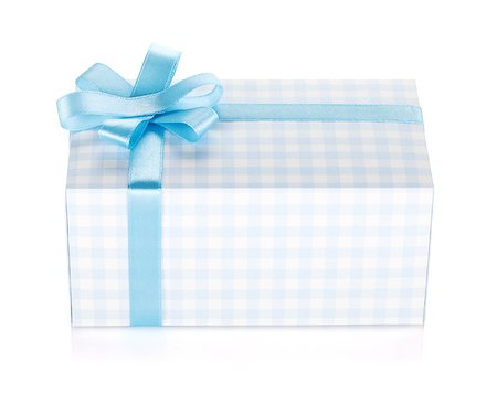 simsearch:400-04805110,k - Blue gift box with ribbon and bow. Isolated on white background Stock Photo - Budget Royalty-Free & Subscription, Code: 400-06923165