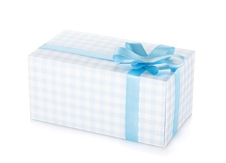 simsearch:400-04805110,k - Blue gift box with ribbon and bow. Isolated on white background Stock Photo - Budget Royalty-Free & Subscription, Code: 400-06923162