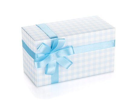 simsearch:400-04805110,k - Blue gift box with ribbon and bow. Isolated on white background Stock Photo - Budget Royalty-Free & Subscription, Code: 400-06923163