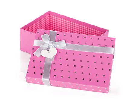 simsearch:400-06360703,k - Opened pink gift box with ribbon and bow. Isolated on white background Stockbilder - Microstock & Abonnement, Bildnummer: 400-06923177