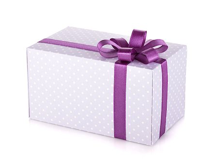 simsearch:400-04805110,k - Blue gift box with violet ribbon and bow. Isolated on white background Stock Photo - Budget Royalty-Free & Subscription, Code: 400-06923280