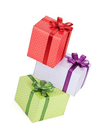 simsearch:400-06360703,k - Three gift boxes with ribbon and bow. Isolated on white background Stockbilder - Microstock & Abonnement, Bildnummer: 400-06923290