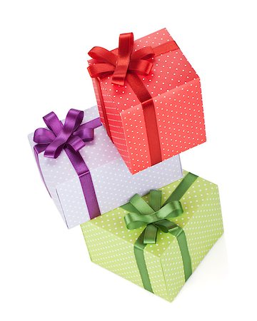 simsearch:400-06360703,k - Three gift boxes with ribbon and bow. Isolated on white background Stockbilder - Microstock & Abonnement, Bildnummer: 400-06923291