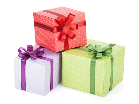 simsearch:400-06360703,k - Colorful gift boxes with ribbon and bow. Isolated on white background Stockbilder - Microstock & Abonnement, Bildnummer: 400-06923292