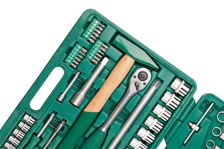 Tools in toolbox. Closeup. Isolated on white background Stockbilder - Microstock & Abonnement, Bildnummer: 400-06923343