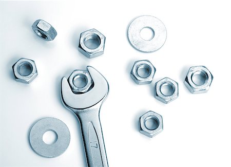 simsearch:400-07617412,k - Metal nuts and spanner. Blue toned Foto de stock - Super Valor sin royalties y Suscripción, Código: 400-06923360