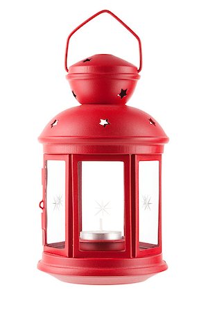 simsearch:400-03948473,k - Red metal lamp with candle. Isolated on white background Foto de stock - Super Valor sin royalties y Suscripción, Código: 400-06923378