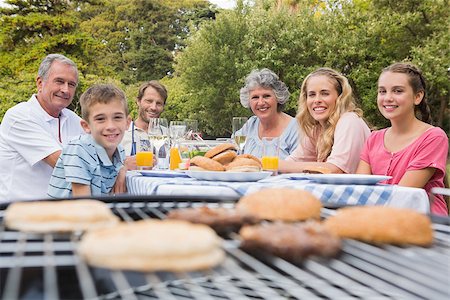 Happy family having a barbecue in the park together smiling at camera Stock Photo - Budget Royalty-Free & Subscription, Code: 400-06934309