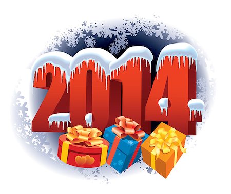 simsearch:400-07795877,k - New Year 2014 number on winter background with snowflakes and gifts Stock Photo - Budget Royalty-Free & Subscription, Code: 400-06934774
