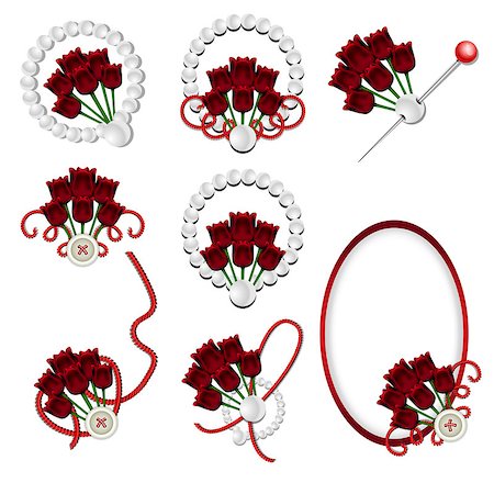 ekaterina88 (artist) - vector decorative elements of red tulips and white beads, buttons Fotografie stock - Microstock e Abbonamento, Codice: 400-06934960