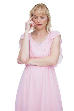 fresh-faced - Thoughtful blonde woman closing eyes against white background Stock Photo - Budget Royalty-Free & Subscription, Code: 400-06932540
