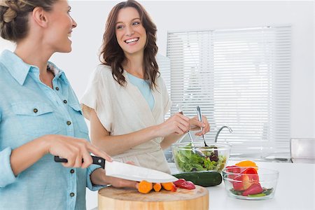 simsearch:400-06891385,k - Cheerful women preparing salad together  in the kitchen Stock Photo - Budget Royalty-Free & Subscription, Code: 400-06932720