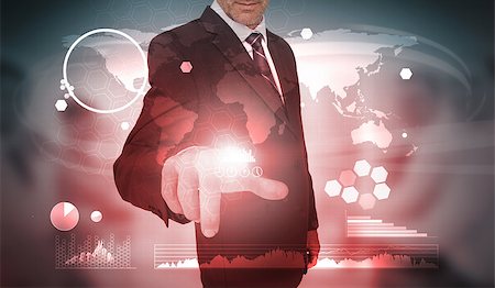 simsearch:400-06890462,k - Businessman selecting futuristic interface of charts and data on world map background Stock Photo - Budget Royalty-Free & Subscription, Code: 400-06933894