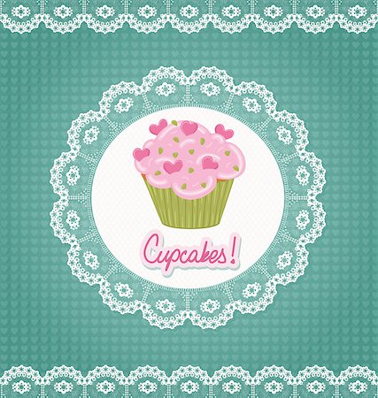 Card with lace and cupcake. Fotografie stock - Microstock e Abbonamento, Codice: 400-06944016