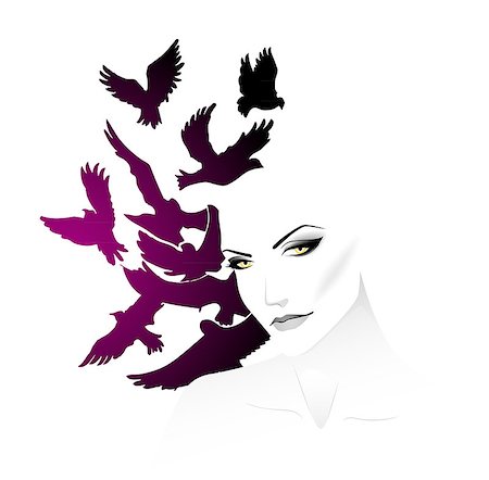 Vector illustration of Woman with bird Stock Photo - Budget Royalty-Free & Subscription, Code: 400-06944199