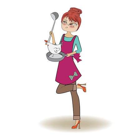pretty cartoon mother - woman cooking, illustration in vector Stock Photo - Budget Royalty-Free & Subscription, Code: 400-06944334