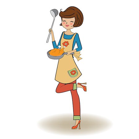 pretty cartoon mother - woman cooking, illustration in vector Stock Photo - Budget Royalty-Free & Subscription, Code: 400-06944333