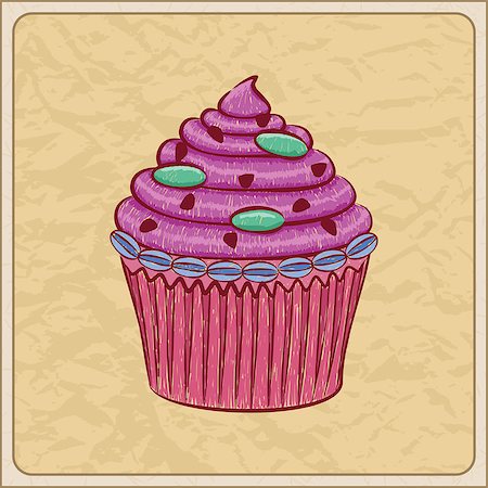 Hand drawn sketchy cupcake on a wrinkled paper. Fotografie stock - Microstock e Abbonamento, Codice: 400-06944420