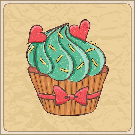 Hand drawn sketchy cupcake on a wrinkled paper. Fotografie stock - Microstock e Abbonamento, Codice: 400-06944421