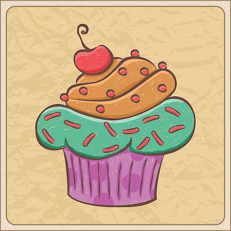 Hand drawn sketchy cupcake on a wrinkled paper. Fotografie stock - Microstock e Abbonamento, Codice: 400-06944422