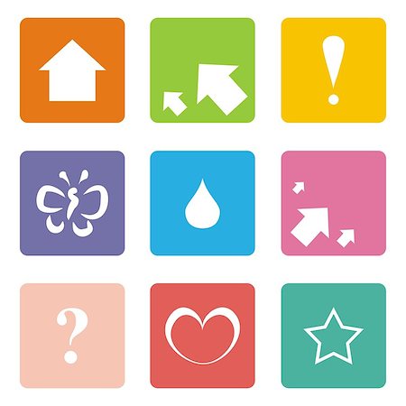 eco travel - Vector icons or button set isolated on white background with arrow, left, right, up, question mark, exclamation mark, heart, drop, butterfly and star symbol. Abstract signs for website design. Foto de stock - Super Valor sin royalties y Suscripción, Código: 400-06944666