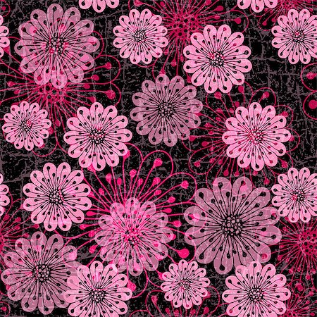 floral vector - Black grunge seamless pattern with red and pink translucent flowers (vector eps10) Photographie de stock - Aubaine LD & Abonnement, Code: 400-06944660