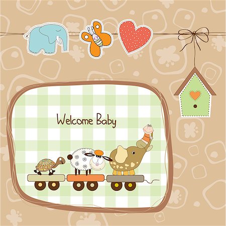 new baby announcement card with animal's train Stock Photo - Budget Royalty-Free & Subscription, Code: 400-06944805