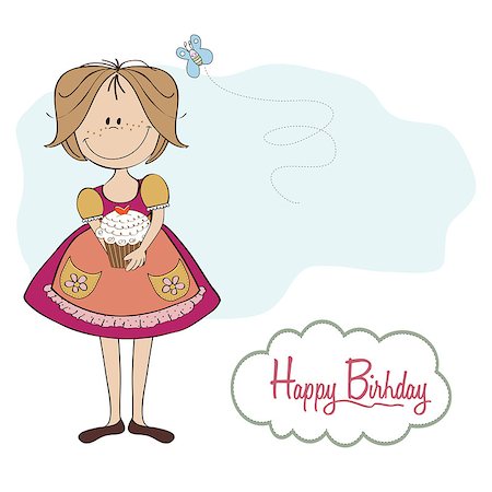 girl with birthday cake, illustration in vector format Stock Photo - Budget Royalty-Free & Subscription, Code: 400-06944808