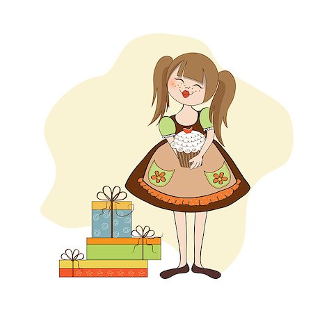 girl with birthday cake, illustration in vector format Stock Photo - Budget Royalty-Free & Subscription, Code: 400-06944811