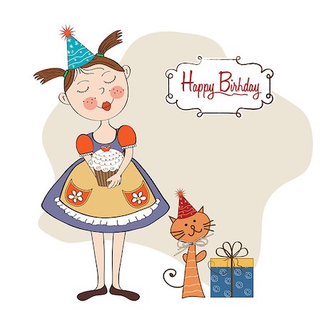 girl with birthday cake, illustration in vector format Photographie de stock - Aubaine LD & Abonnement, Code: 400-06944812