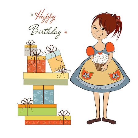 girl with birthday cake, illustration in vector format Stock Photo - Budget Royalty-Free & Subscription, Code: 400-06944813