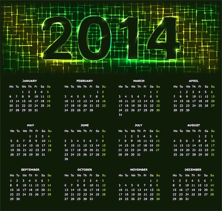 simsearch:400-07293814,k - Calendar for 2014 year with abstract pattern against black background Stock Photo - Budget Royalty-Free & Subscription, Code: 400-06944947