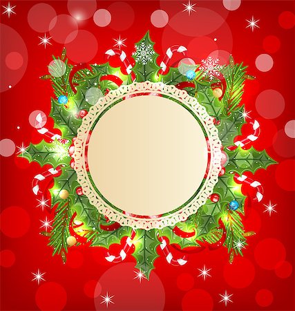 simsearch:400-08113383,k - Illustration Christmas holiday decoration with greeting card - vector Stock Photo - Budget Royalty-Free & Subscription, Code: 400-06945259