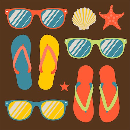 Pattern with flip flops and sunglasses, vector Eps10 image. Foto de stock - Super Valor sin royalties y Suscripción, Código: 400-06945327