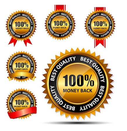 Vector 100% money back gold sign, label template Stockbilder - Microstock & Abonnement, Bildnummer: 400-06945369