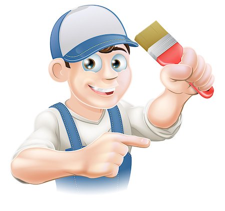 Illustration of a cartoon painter decorator in a cap pointing Photographie de stock - Aubaine LD & Abonnement, Code: 400-06945585