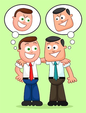 simsearch:400-05880189,k - Two cartoon businessmen with their arms around each other's shoulders and with sneaky thoughts. Foto de stock - Royalty-Free Super Valor e Assinatura, Número: 400-06945849