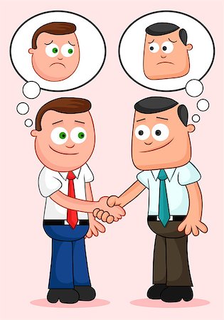 simsearch:400-05880189,k - Two cartoon businessmen shaking hands and thinking unhappy thoughts. Foto de stock - Royalty-Free Super Valor e Assinatura, Número: 400-06945850