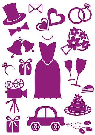 earring drawing - Set of violet silhouette icons for wedding cards and invitations Photographie de stock - Aubaine LD & Abonnement, Code: 400-06945860