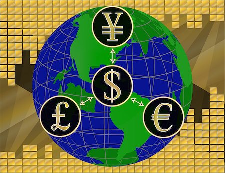 simsearch:400-09011393,k - This is an illustration of the world showing the inter-dependencies of different types of money. Photographie de stock - Aubaine LD & Abonnement, Code: 400-06945909