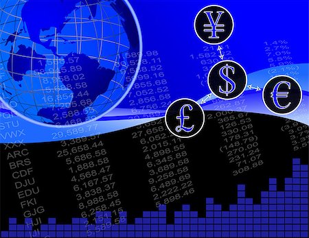 simsearch:400-09011393,k - This is an illustration of the world showing the inter-dependencies of different types of money. With a Profit and Loss statement in the background. Photographie de stock - Aubaine LD & Abonnement, Code: 400-06945901