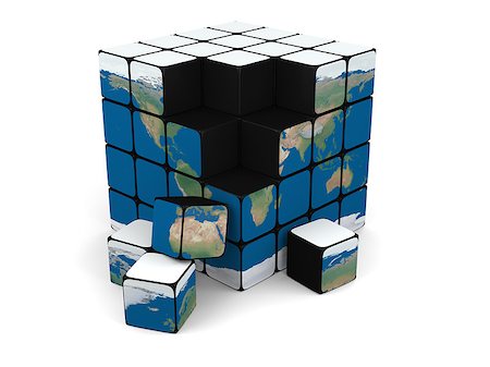 puzzle world on white background - Concept of planet Earth made of cubes, isolated on white background. Elements of this image furnished by NASA. Stock Photo - Budget Royalty-Free & Subscription, Code: 400-06946245