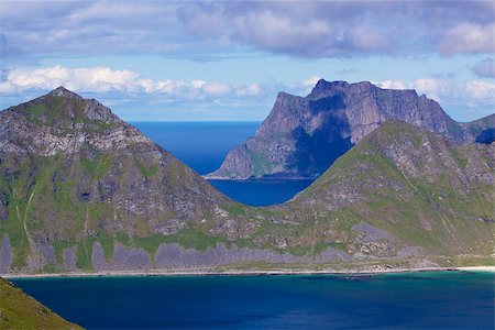 simsearch:400-07087598,k - Scenic tall coastal cliffs on Lofoten islands in Norway during summer Stock Photo - Budget Royalty-Free & Subscription, Code: 400-06946280